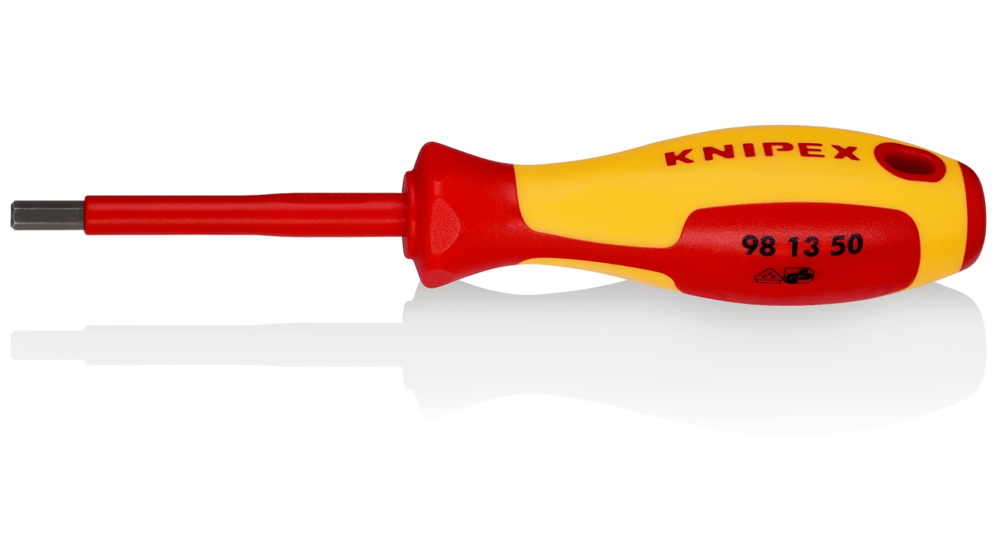 Knipex Hexagon Insulated Screwdriver, 5 mm Tip, 75 mm Blade, VDE/1000V, 187 mm Overall