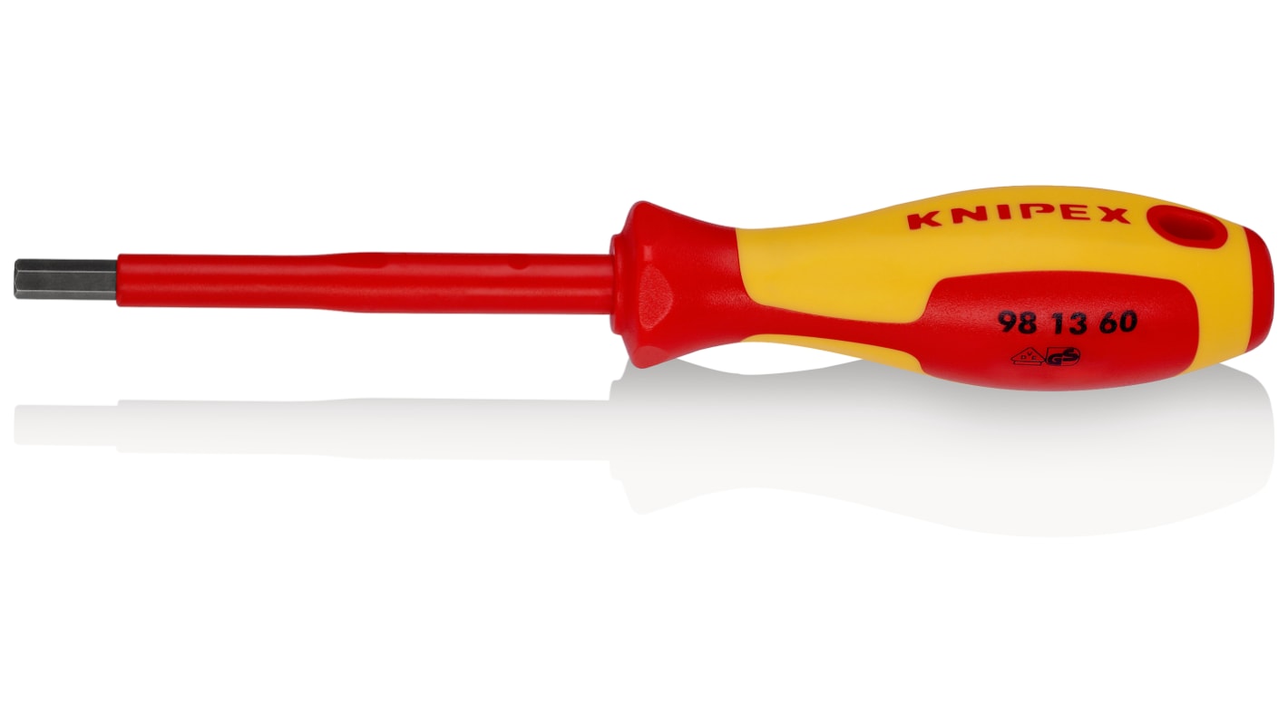 Knipex Szigetelt csavarhúzó 100 mm, Kimagasló minőségű acél, Szigetelt csavarhúzó, Imbuszkulcsok, 6 mm-es véggel Nem