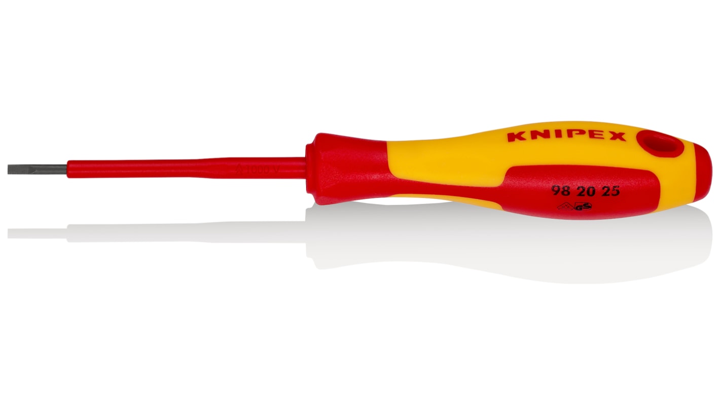 Knipex Slotted Insulated Screwdriver, 2,5 mm Tip, 75 mm Blade, VDE/1000V, 177 mm Overall