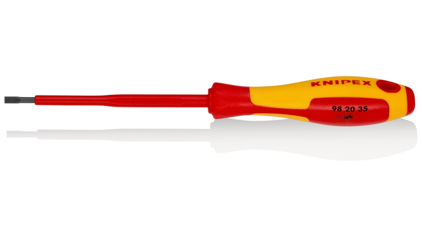 Knipex Slotted Insulated Screwdriver, 3,5 mm Tip, 100 mm Blade, VDE/1000V, 202 mm Overall