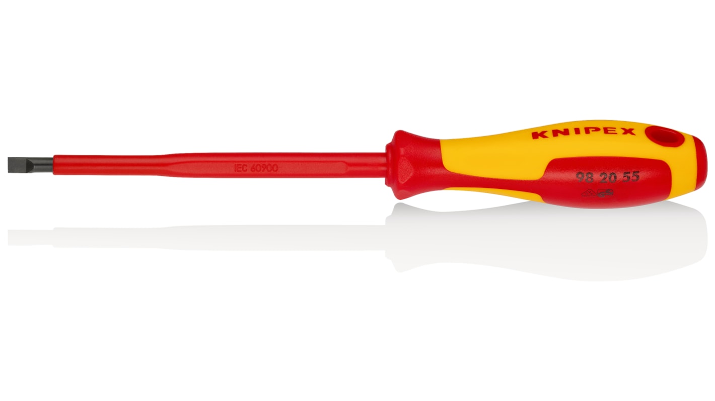 Knipex Slotted Insulated Screwdriver, 5,5 mm Tip, 125 mm Blade, VDE/1000V, 232 mm Overall