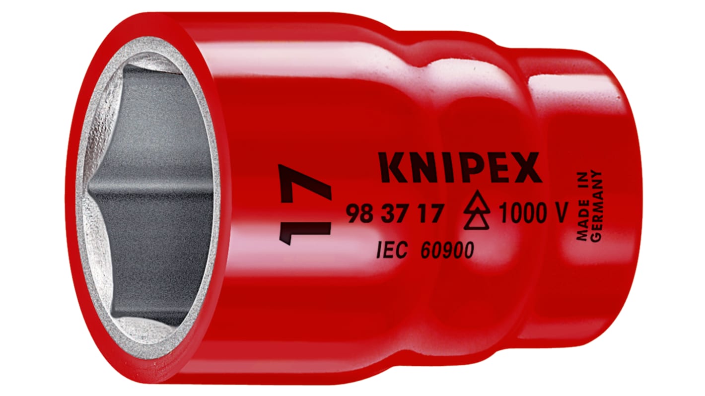 Knipex 3/8 in Drive 3/8in Insulated Standard Socket, 6 point, VDE/1000V, 44 mm Overall Length