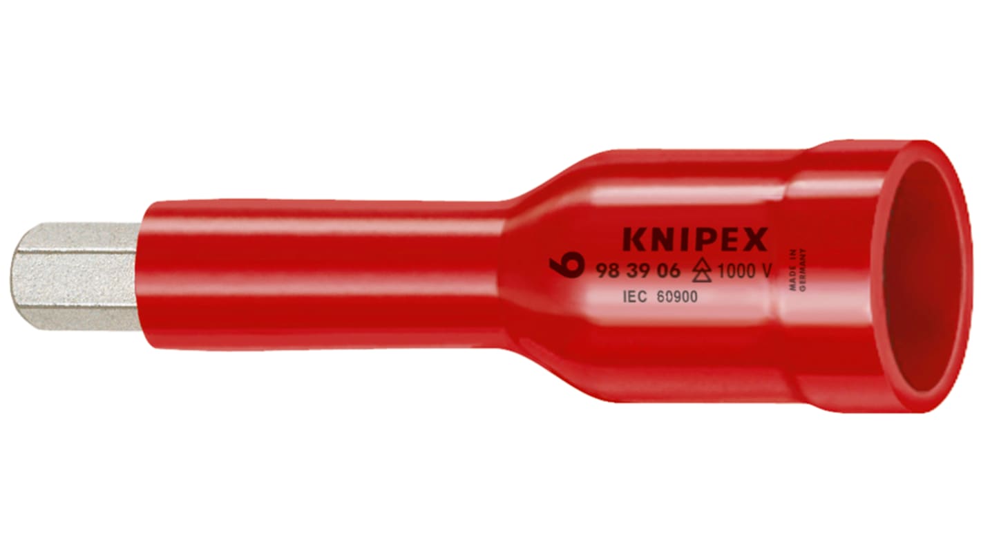 Knipex 3/8 in Drive 3/8in Insulated Standard Socket, Hexagonal Socket Screws, 6mm, VDE/1000V, 75 mm Overall Length