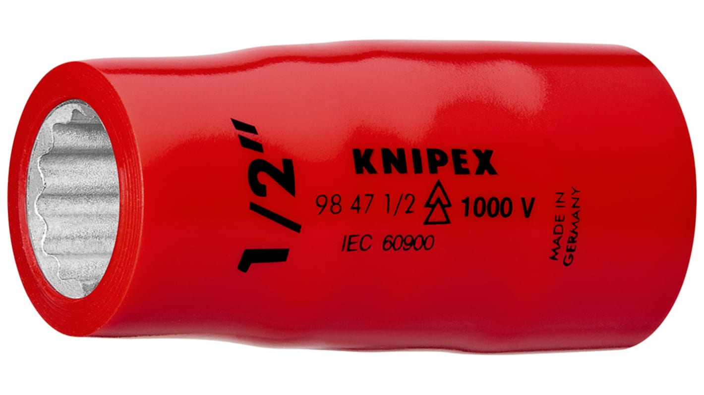 Knipex 98 47 11/16" 1/2 Zoll Isolierte Standardbuchse Steckschlüsseleinsatz SW 1/2Zoll 6-Punkt VDE x 55 mm