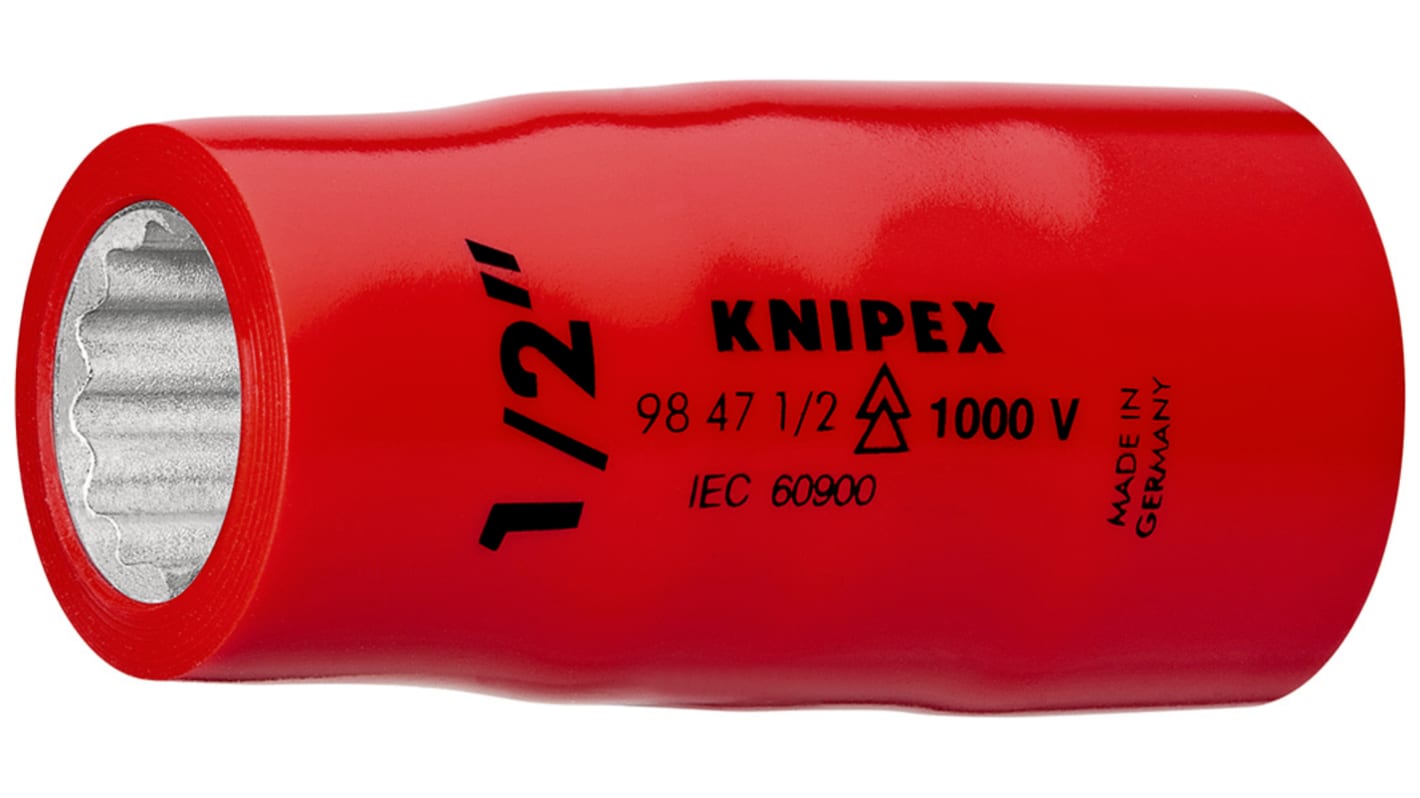 Knipex 1/2 in Drive 1/2in Insulated Standard Socket, 6 point, VDE/1000V, 55 mm Overall Length