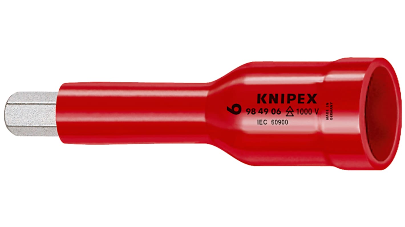 Knipex 1/2 in Drive 1/2in Bit Socket, Hexagonal Socket Screws, 6mm, VDE/1000V, 75 mm Overall Length