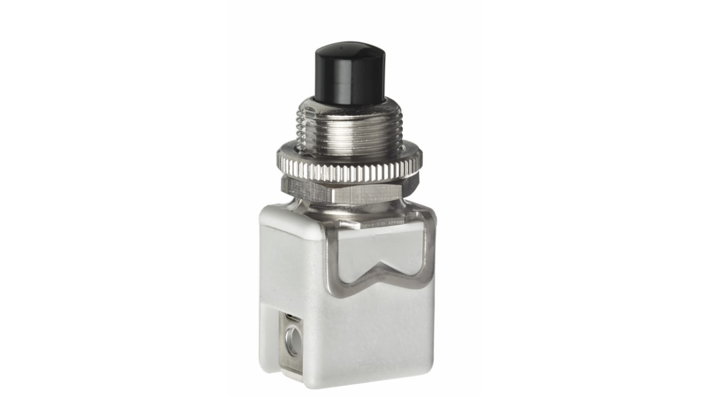 APEM 1200 Series Push Button Switch, Momentary, Panel Mount, 12.2mm Cutout, SPST, 250V ac