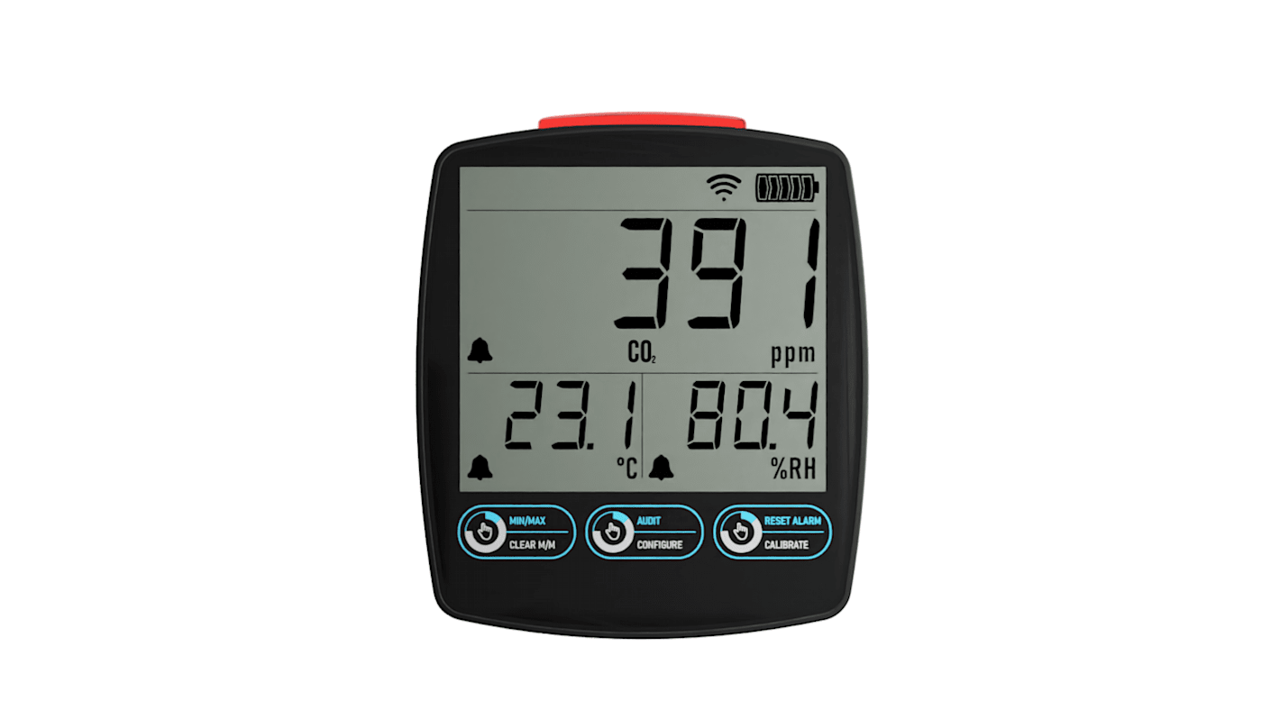 Registrador de datos Lascar EL-IOT-CO2, para CO2, humedad, temperatura, con alarma, display LCD, interfaz Wi-Fi