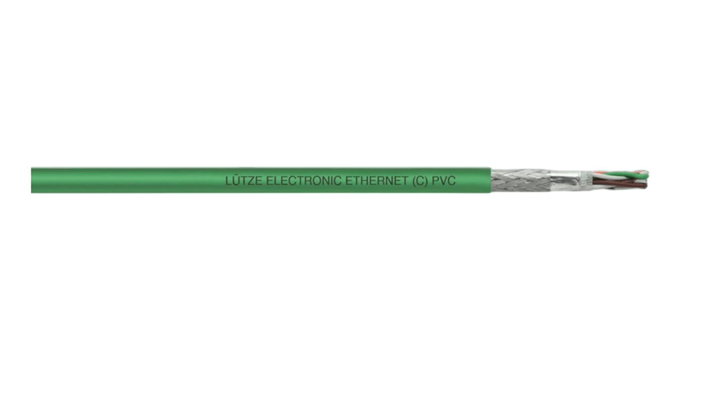 Cable Ethernet Cat5e Trenza, lámina F Lutze Ltd de color Verde, long. 50m, funda de PVC, Pirorretardante