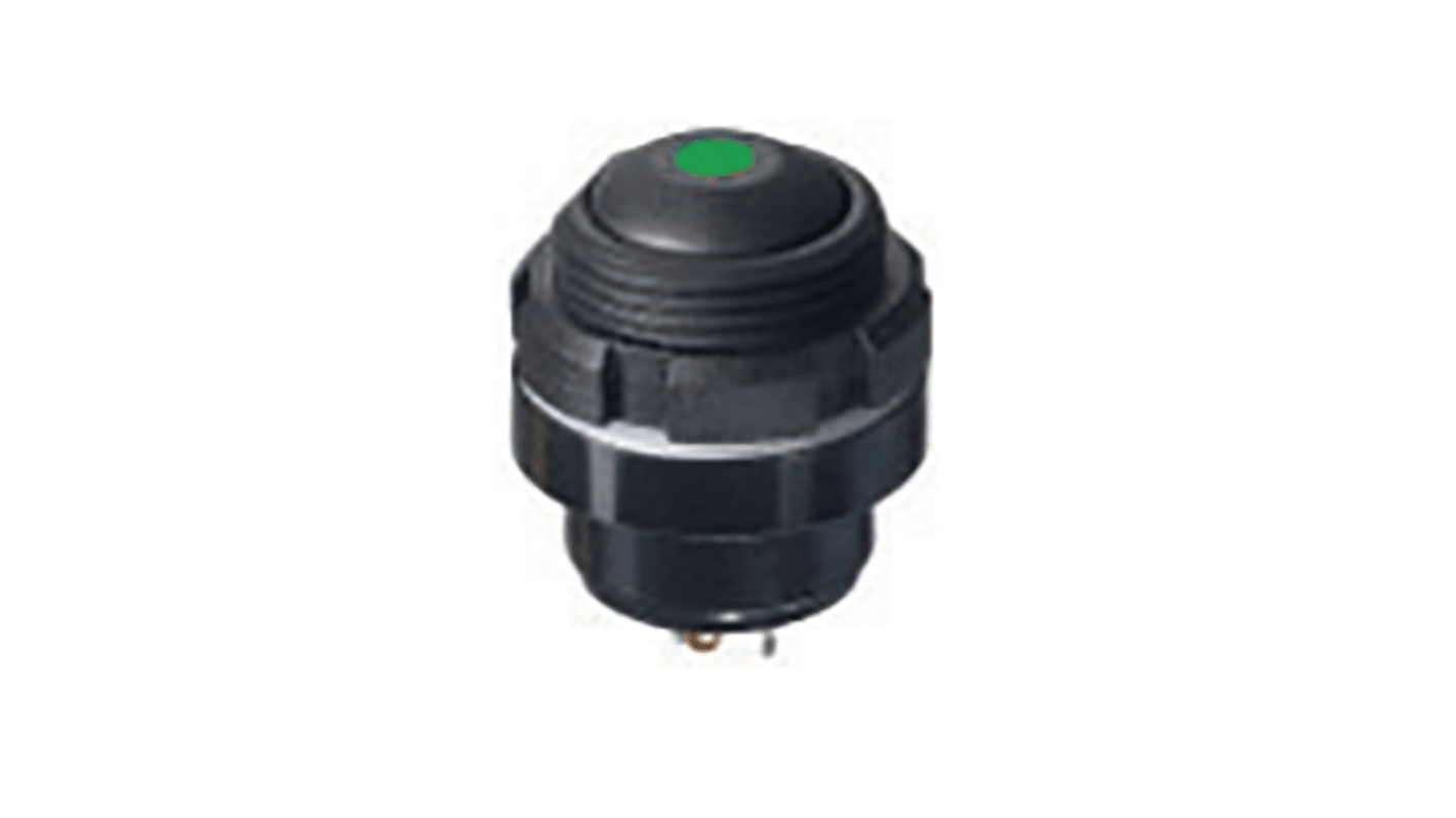 APEM IZ Series Illuminated Push Button Switch, Momentary, Panel Mount, 15mm Cutout, 1 NO, Green LED, 24V dc, IP67