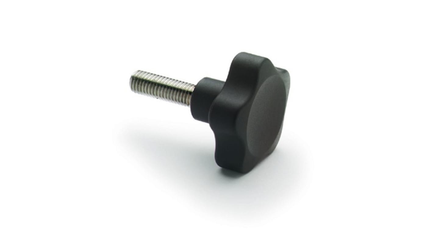 Elesa 166172 Black Glass Fibre Reinforced Polyamide Clamping Knob, M6 x 16, Threaded Stud