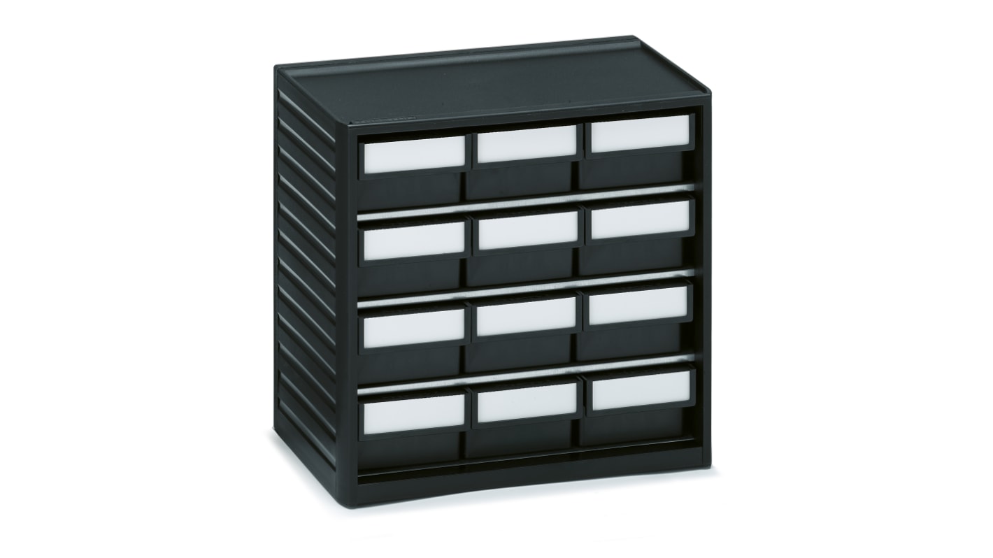 Treston 12 Drawer Storage Unit, PP, 290mm x 310mm x 180mm, Black