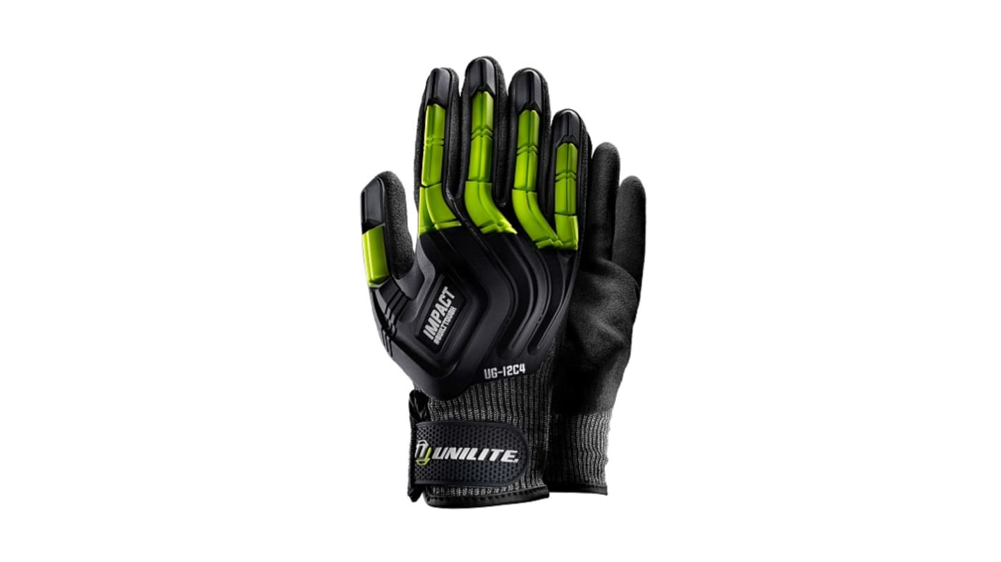 Unilite UG-I2C4 Black HPPE Impact Protection Cut Resistant Gloves, Size 8, Medium, Nitrile Coating