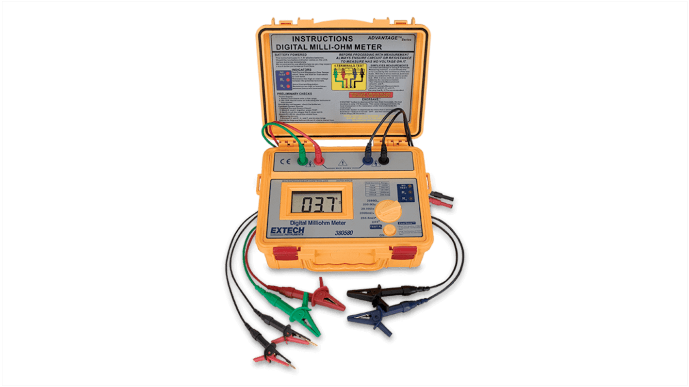 Extech EEH 380580NIST Ohmmeter, 2000 Ω Max, 4 Wire RS