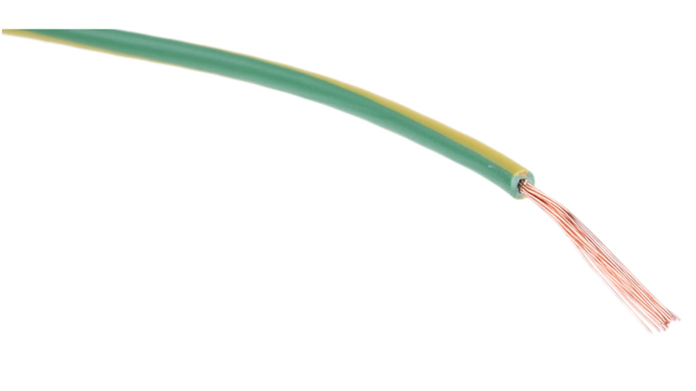 RS PRO Green, Yellow 0.5mm² Hook Up Wire, 16/0.2 mm, 100m, PVC Insulation