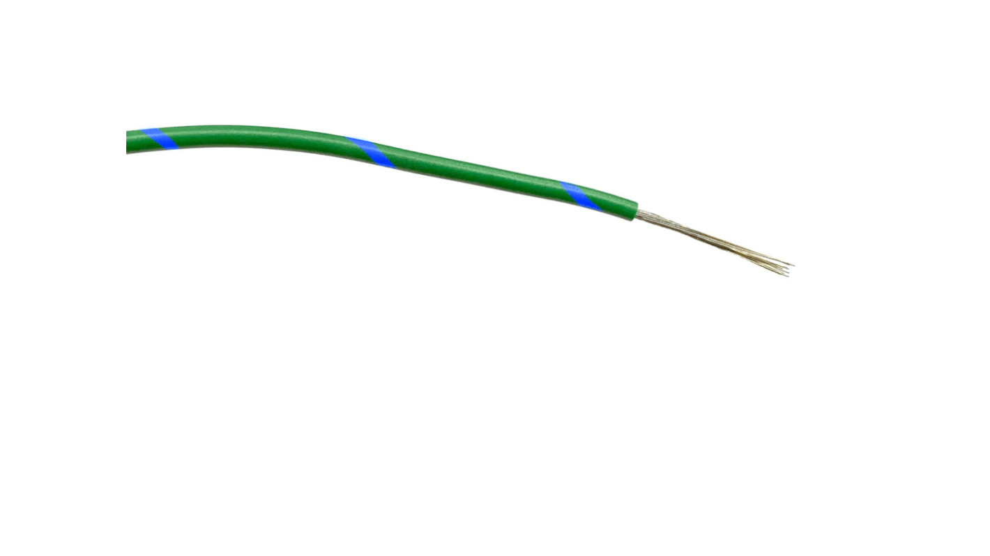 RS PRO Blue/Green 0.5mm² Hook Up Wire, 16/0.2 mm, 100m, PVC Insulation