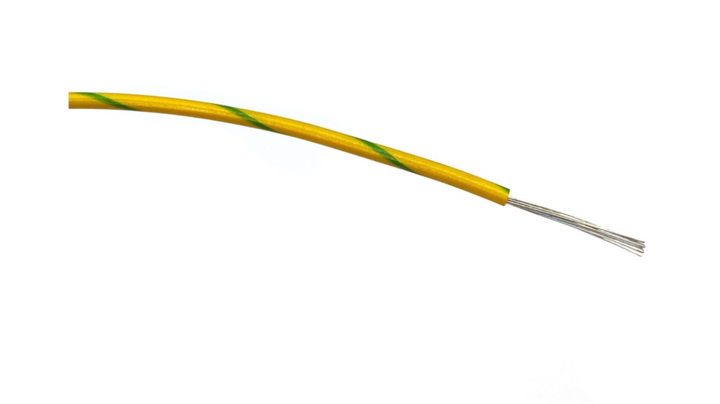 RS PRO Green/Yellow 0.5mm² Hook Up Wire, 16/0.2 mm, 100m, PVC Insulation