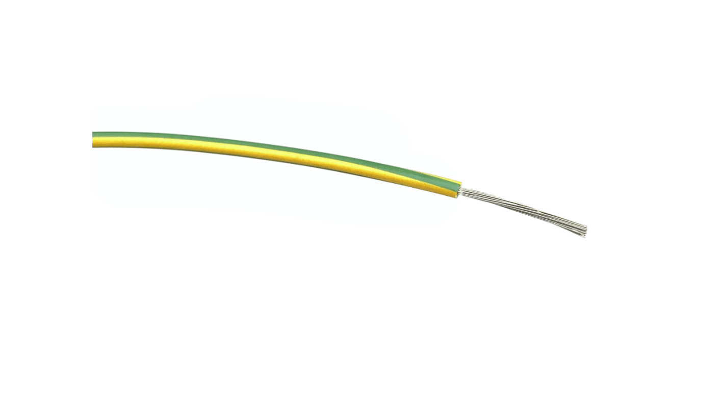 RS PRO Green, Yellow 0.75 mm² Hook Up Wire, 24/0.2 mm, 100m, PVC Insulation