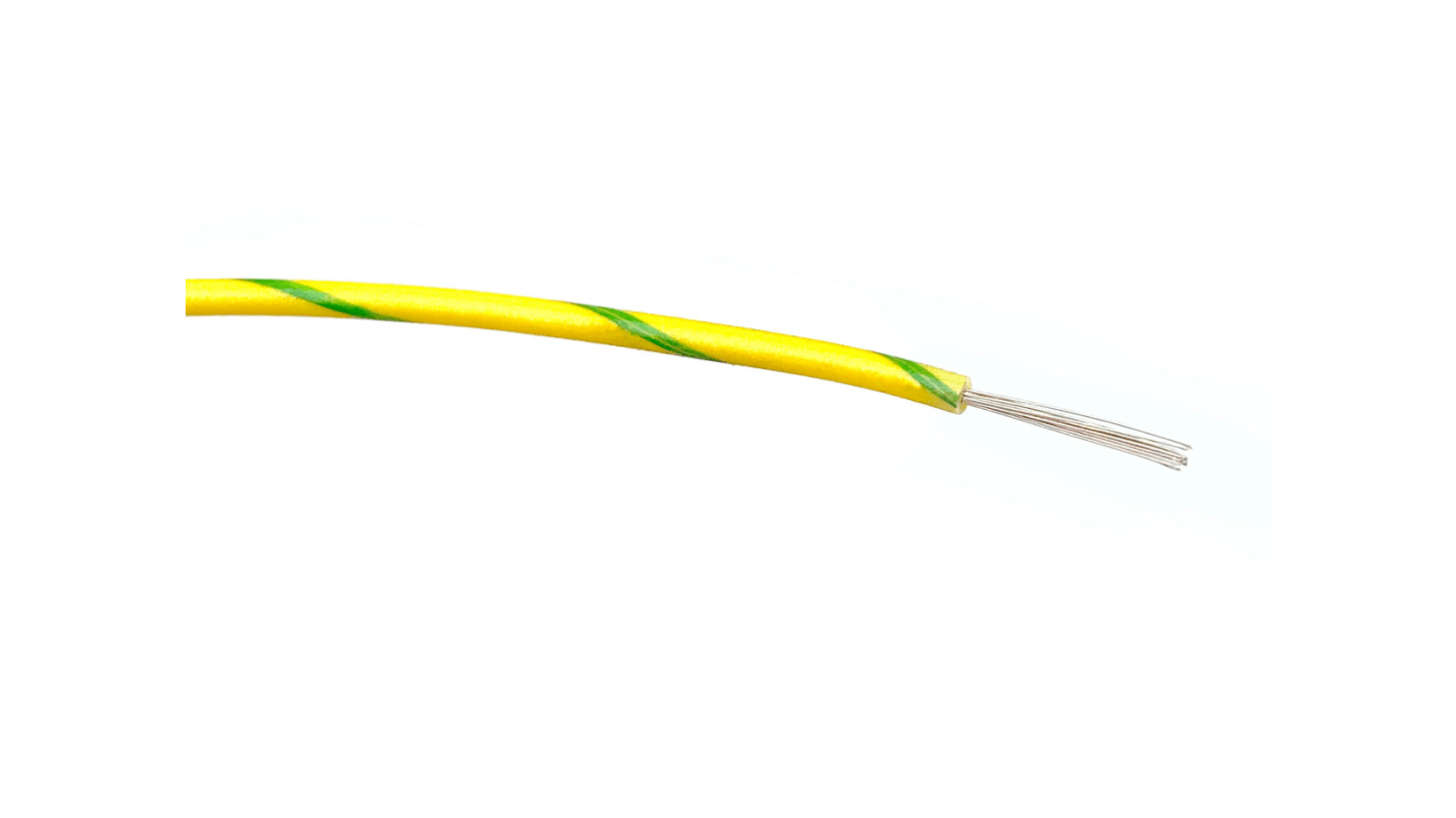 RS PRO Green/Yellow 0.75mm² Hook Up Wire, 24/0.2 mm, 100m, PVC Insulation