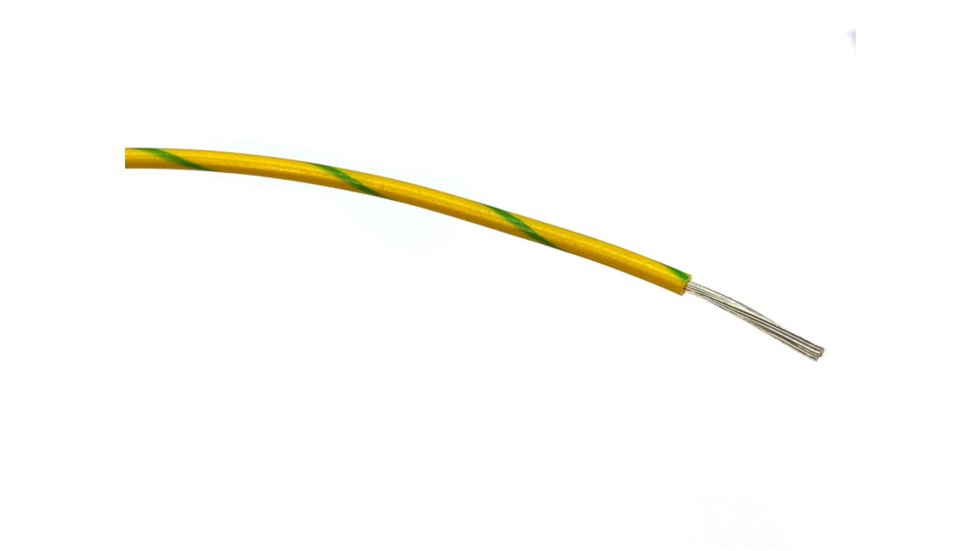 RS PRO Green/Yellow 1 mm² Hook Up Wire, 32/0.2 mm, 100m, PVC Insulation