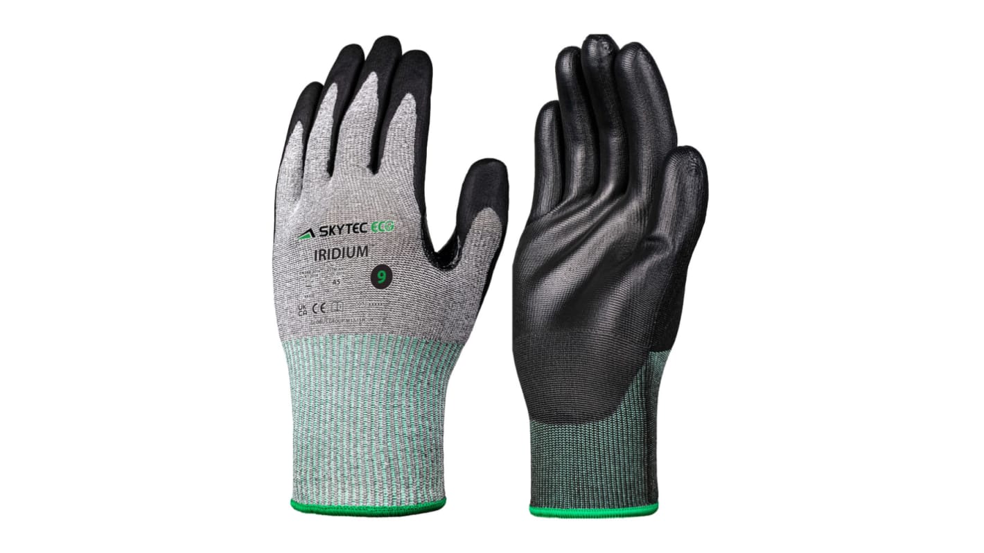 Skytec Eco Iridum Black, Grey HPPE, Polyester Cut Resistant Work Gloves, Size 10, Polyurethane Coating