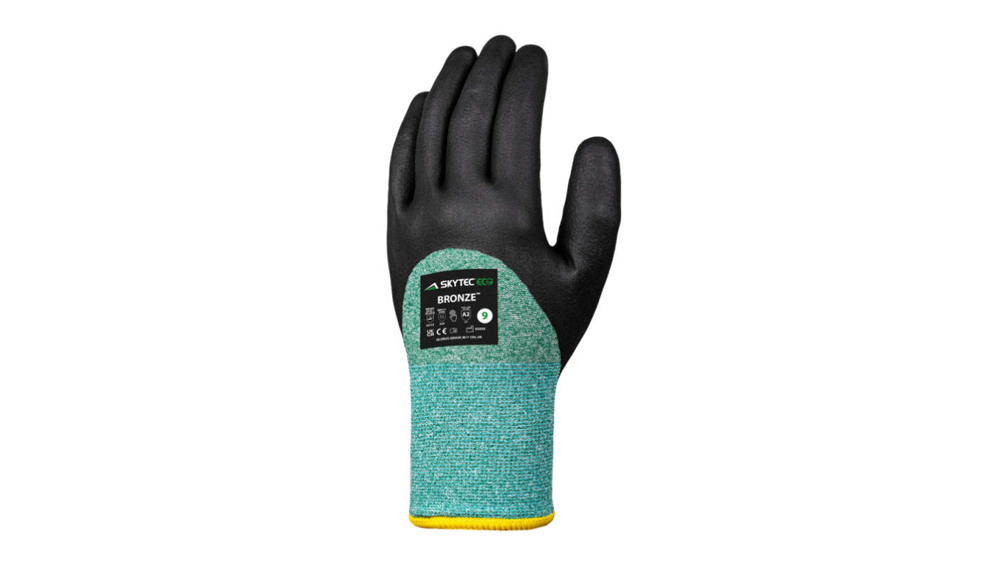 Skytec Eco Rhodium Black, Grey HPPE, Polyester Cut Resistant Work Gloves, Size 7, Small, Polyurethane Coating