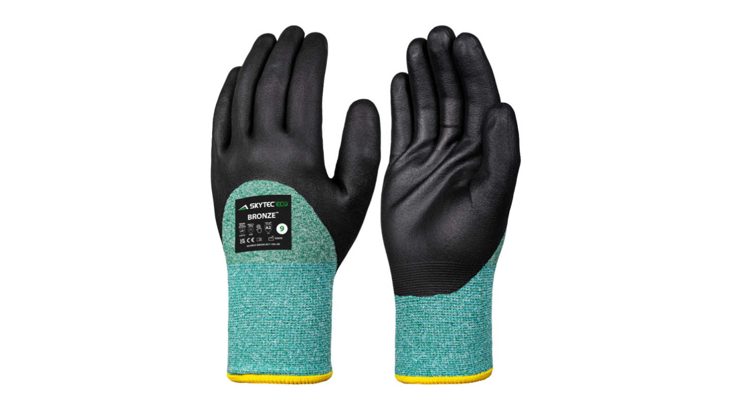 Skytec Eco Bronze Black, Green Polyester Thermal Work Gloves, Size 10, Nitrile Foam Coating