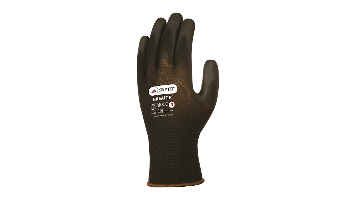 Guantes de trabajo de Nylon Negro Skytec serie Basalt R, talla 6, XS, con recubrimiento de Poliuretano, Resistentes a