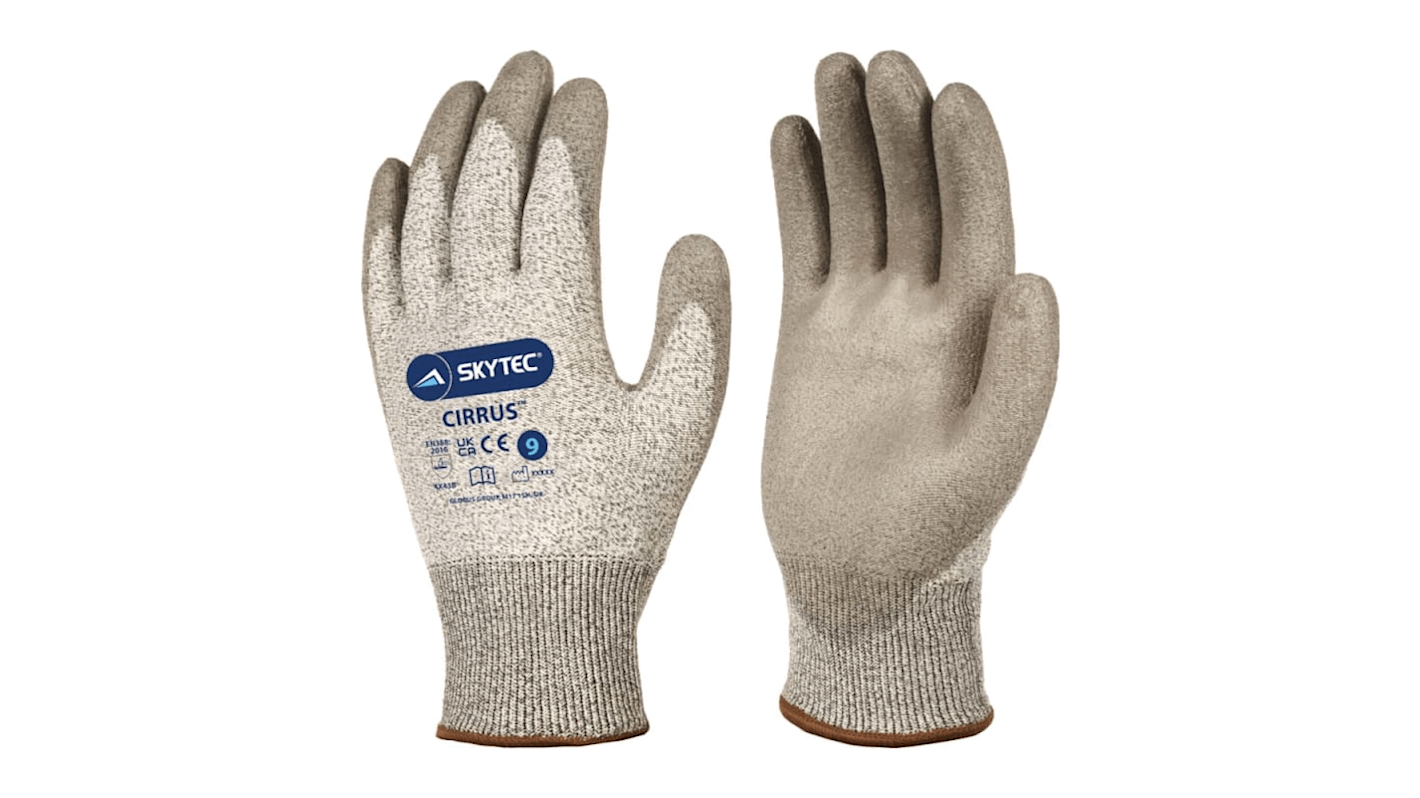 Skytec CIRRUS Grey Nylon Cut Resistant Work Gloves, Size 8, Polyurethane Coating