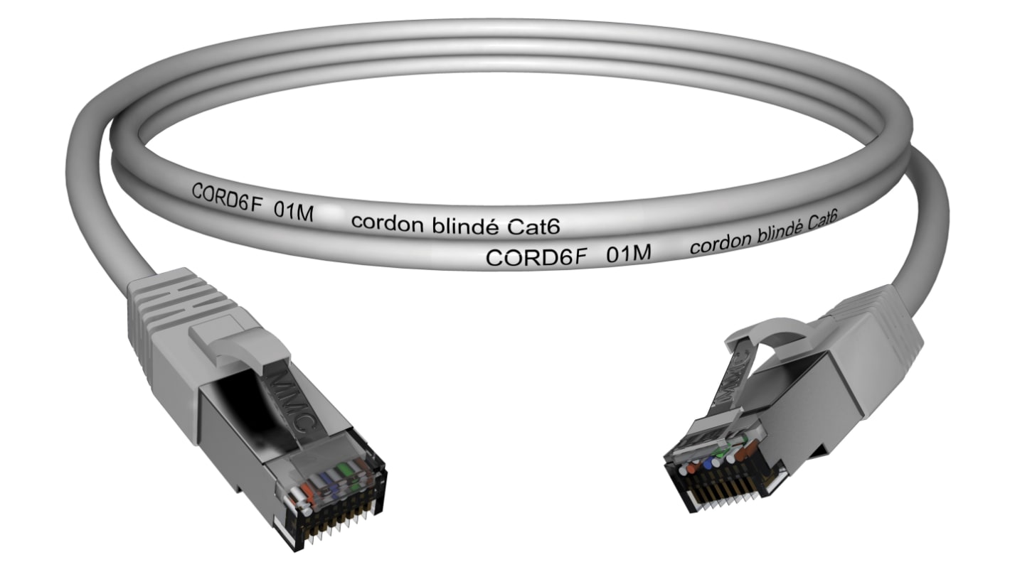 Câble Ethernet catégorie 6 F/UTP CAE Multimedia Connect, Gris, 500mm Avec connecteur, Résistant au Feu