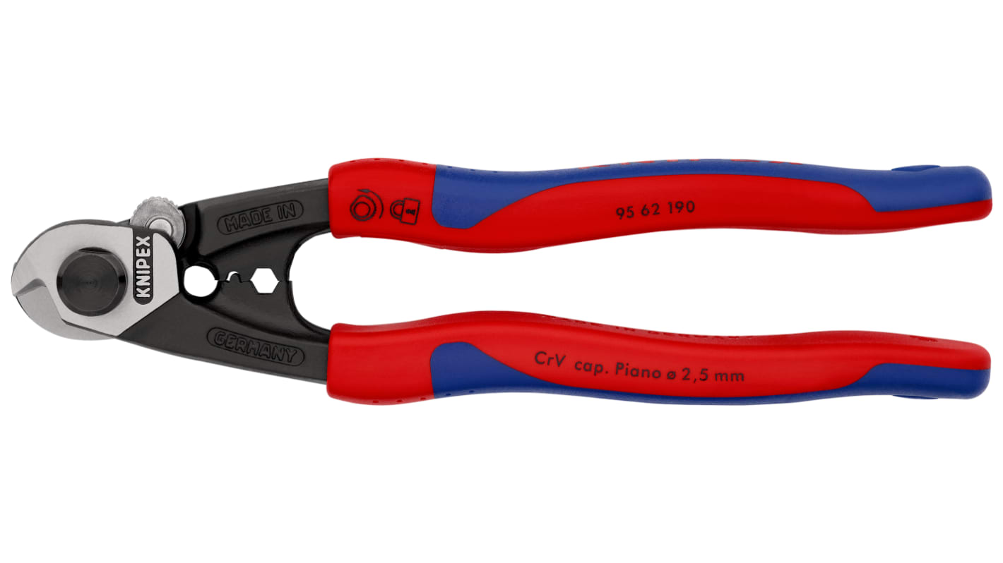 Knipex Drótkötélvágók 190 mm Különleges minőségű szerszámacél, 2.5-4-5-7mm vágóképesség 95 62 190 Nem