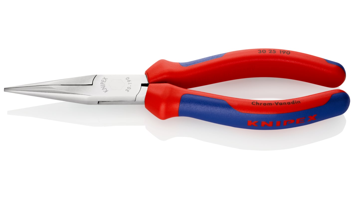 Knipex Long Nose Pliers, 195 mm Overall, Straight Tip, 50mm Jaw