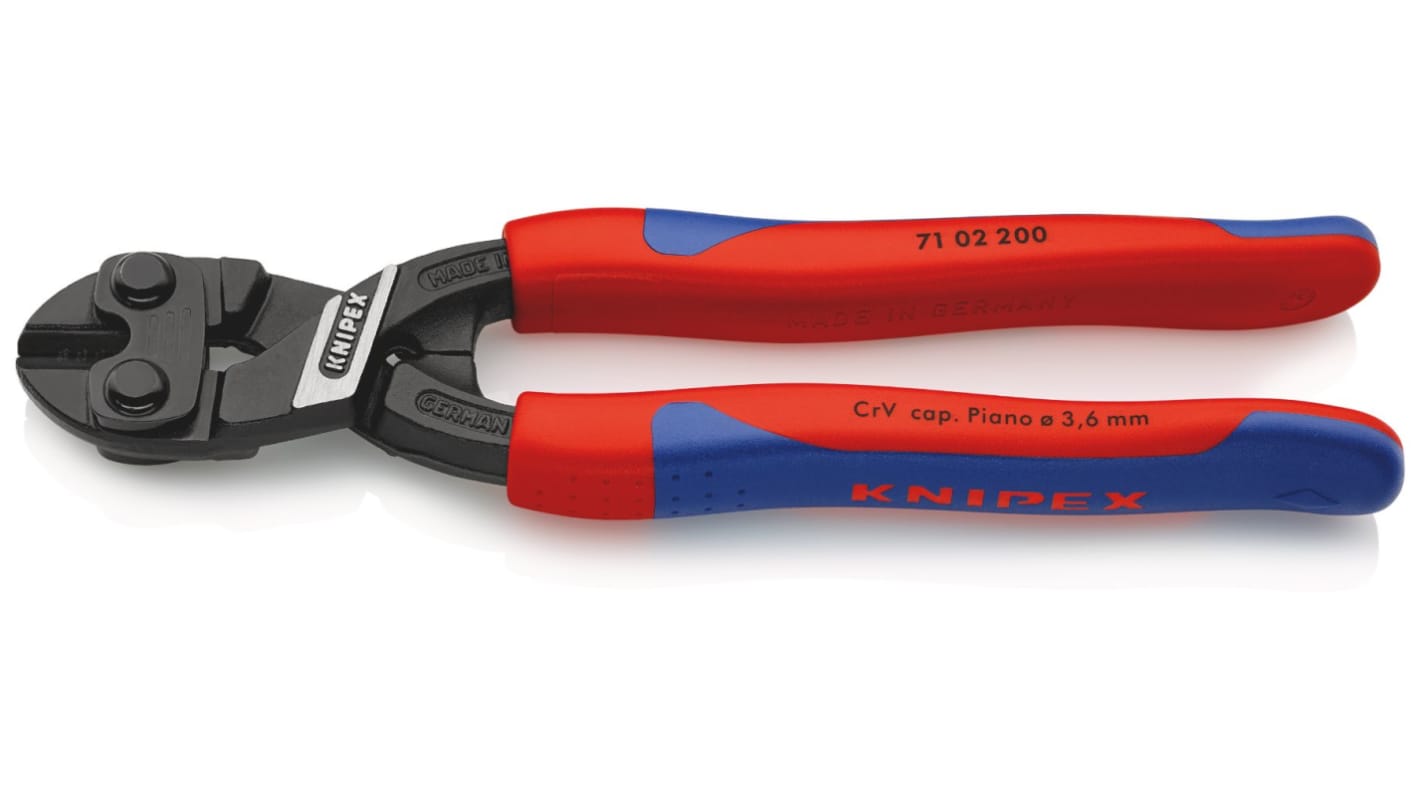 Knipex Kompakter Bolzenschneider, Verchromter Vanadium-Stahl 200 mm, Schneidkraft → 6 mm