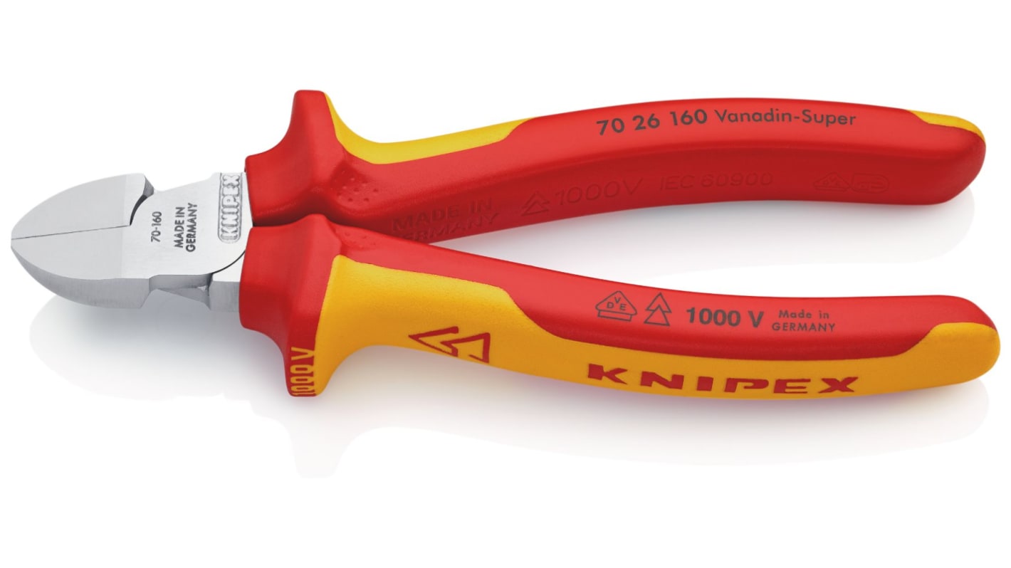 Alicates de corte lateral Knipex, capacidad de corte 4mm, long. total 160 mm, aprobado VDE