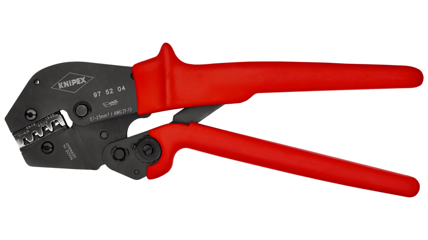 Knipex 97 Hand Ratcheting Crimp Tool for Uninsulated Open Barrel Terminals, 0,1 → 2,5mm² Wire
