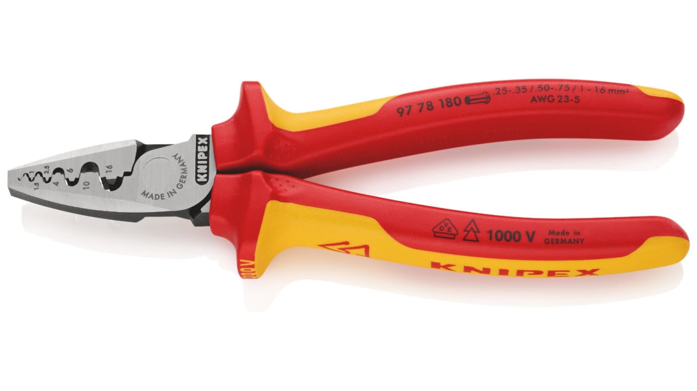 Knipex 97 Hand Crimp Tool for Wire Ferrules, 0,25 → 16mm² Wire