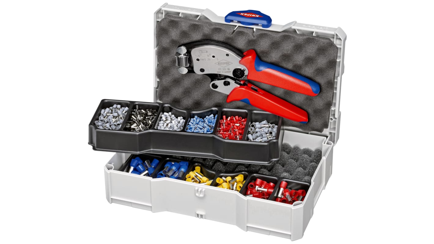 Coffret assortiment de sertissage Knipex, avec Manchons d'extrémité de câble, connecteurs, pinces à sertir