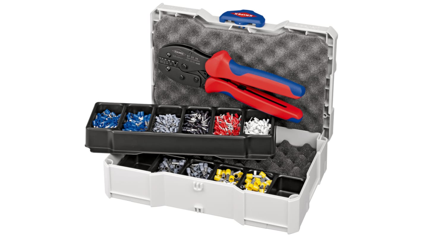 Coffret assortiment de sertissage Knipex, avec Manchons d'extrémité de câble, connecteurs, pinces à sertir