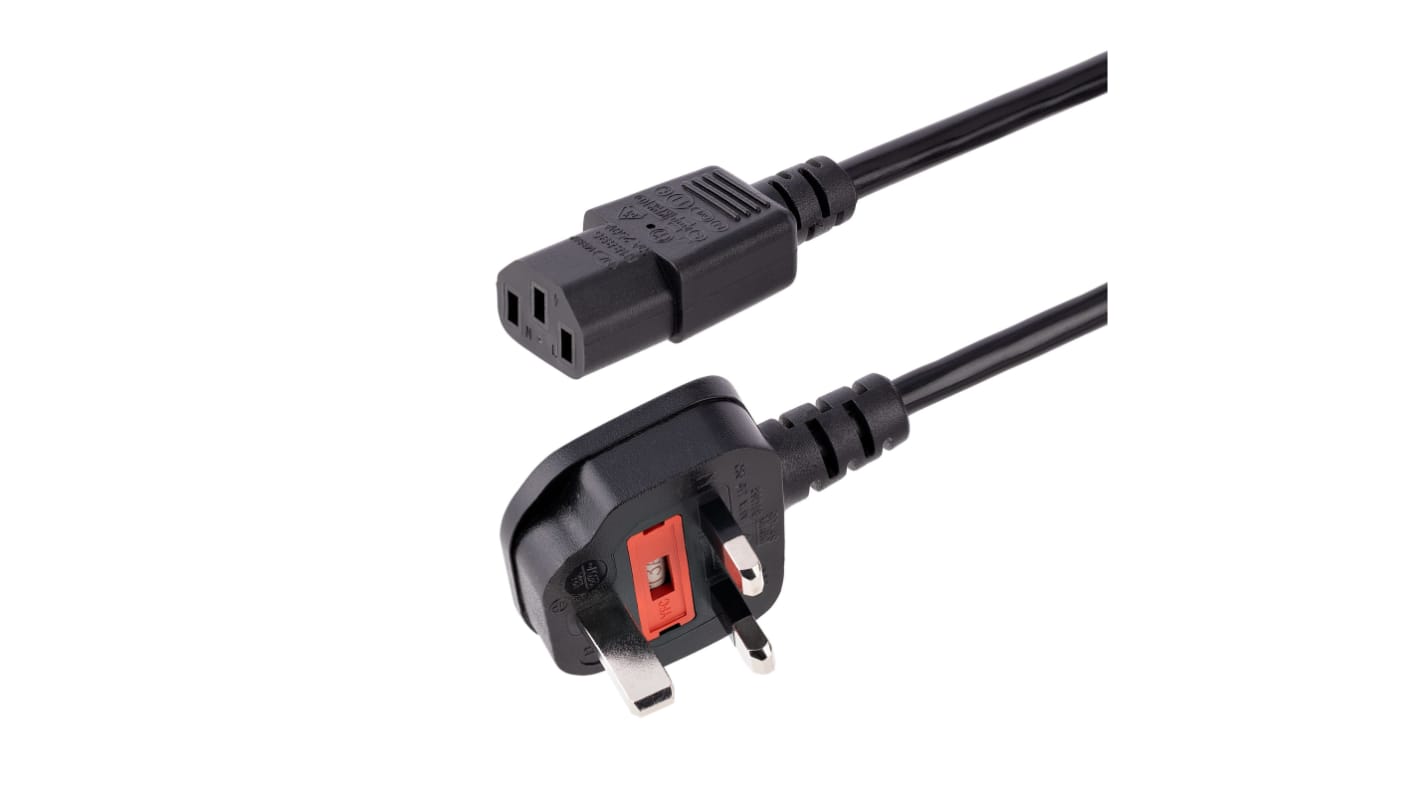 StarTech.com Right Angle Type G UK Plug to Straight IEC C13 Socket Power Cable, 1m