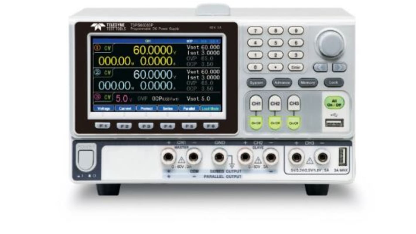 Teledyne LeCroy T3PS Series Digital Bench Power Supply, 1 → 32V, 0 → 6.2A, 3-Output, 0 → 50W -