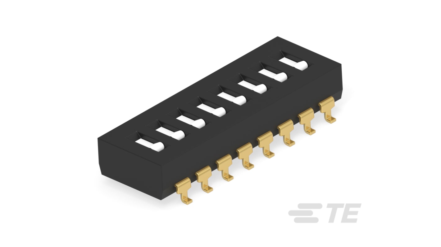 TE Connectivity DIP-Schalter bündiger Gleiter 8-stellig, 1-poliger Ein/Ausschalter Kupfer-Legierung, bis +85°C