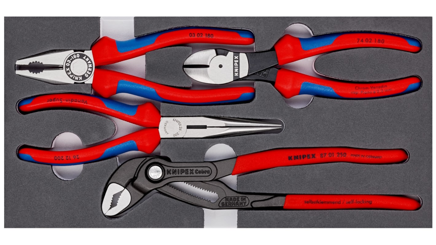 Knipex 4-Piece Plier Set, Flat, Straight Tip, 335 mm Overall