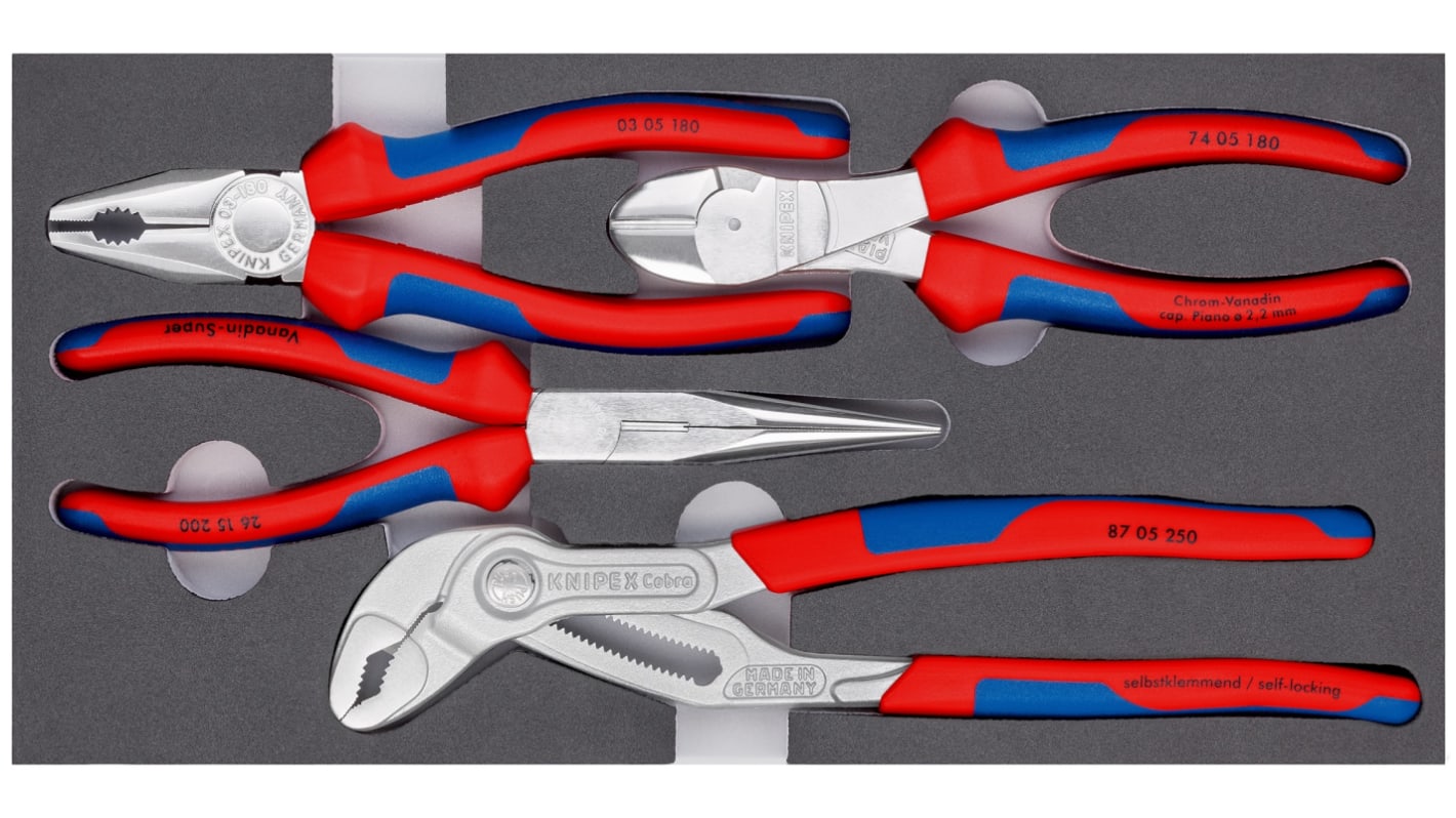 Knipex 4-Piece Plier Set, Flat, Straight Tip, 335 mm Overall