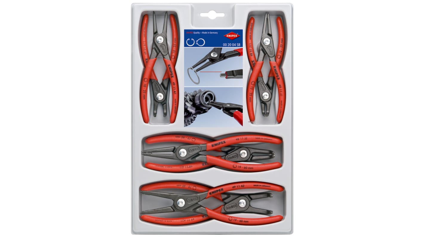 Knipex 8-Pezzi Set di pinze per anelli elastici Ad angolo, Diritto Tipo 305 mm Lunghezza