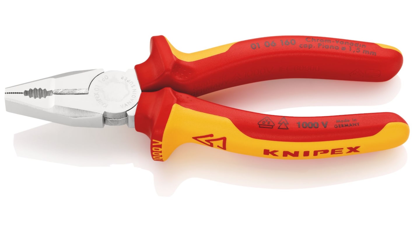 Knipex Combination Pliers, 160 mm Overall, Straight Tip, VDE/1000V