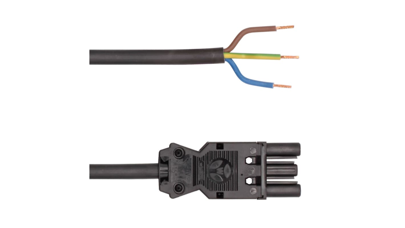 Conector de iluminación Hembra 240100, L, N, PE Polos, Montaje de Cable, 5m, 250 V, 16A