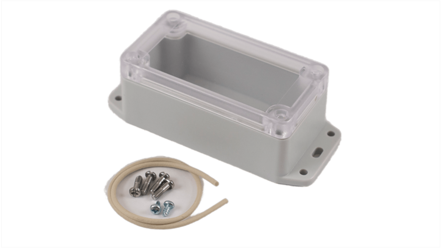 Hammond RP Series Light Grey Polycarbonate General Purpose Enclosure, IP65, Flanged, Clear Lid, 95 x 50 x 40mm