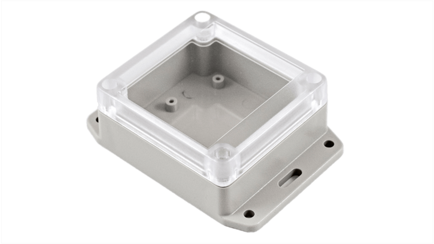 Hammond RP Series Light Grey ABS General Purpose Enclosure, IP65, Flanged, Clear Lid, 85 x 80 x 40mm