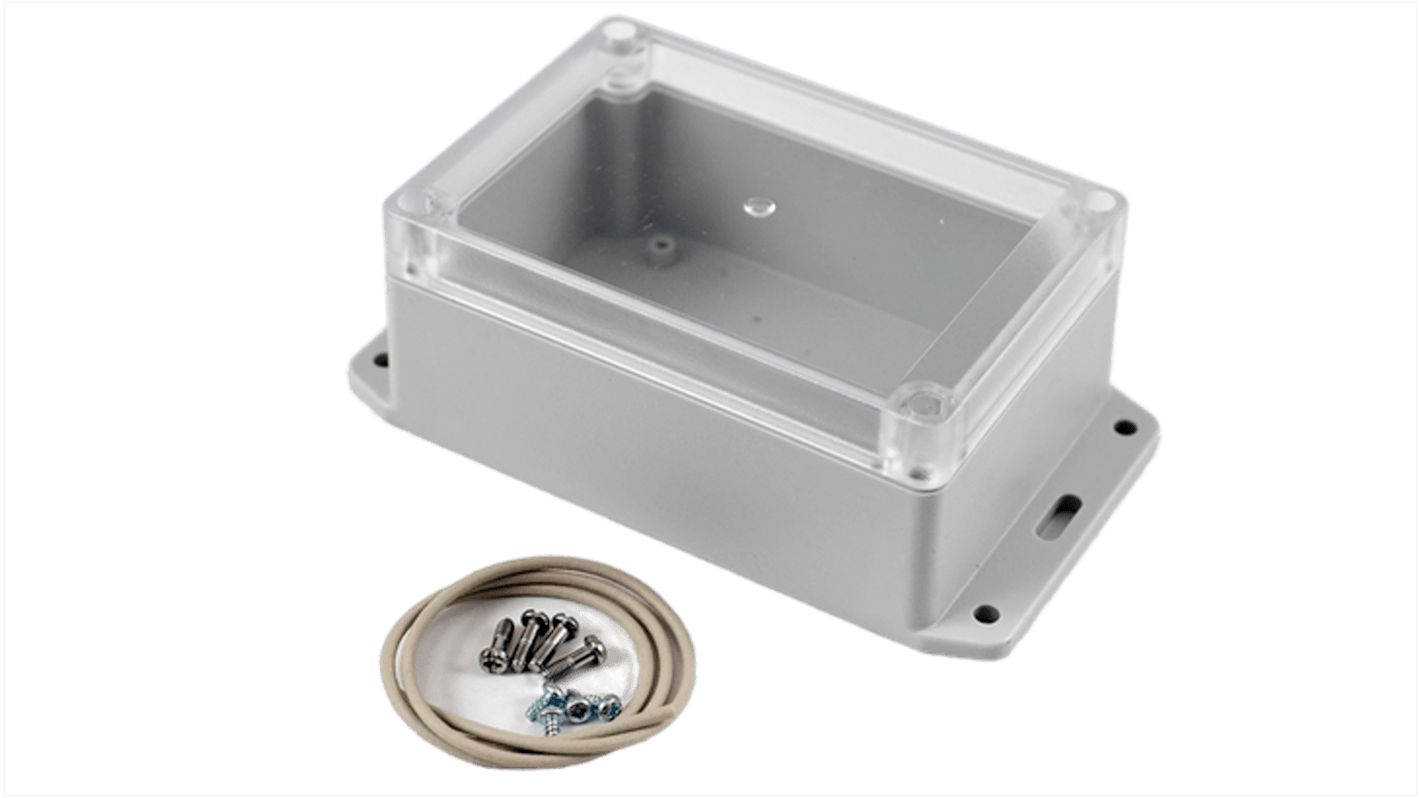 Hammond RP Series Light Grey Polycarbonate General Purpose Enclosure, IP65, Flanged, Clear Lid, 125 x 85 x 55mm