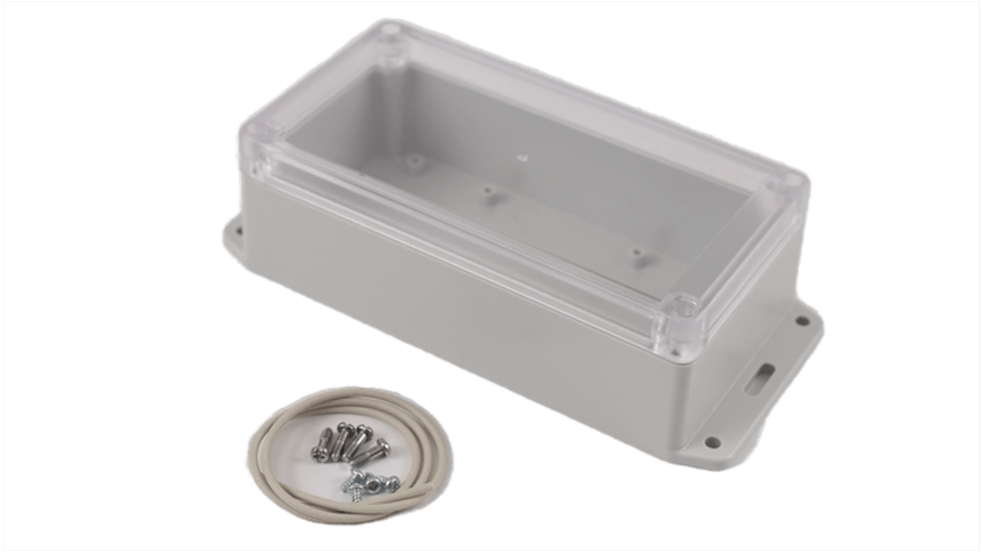 Hammond RP Series Light Grey Polycarbonate General Purpose Enclosure, IP65, Flanged, Clear Lid, 165 x 85 x 55mm